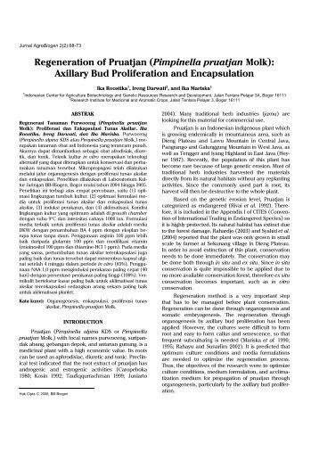 Regeneration of Pruatjan (Pimpinella pruatjan Molk ... - BB Biogen