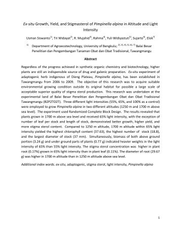 Ex-situ Growth, Yield, and Stigmasterol of Pimpinella alpina in ...