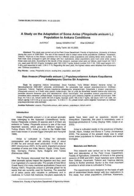 A Study on the Adaptation of Some Anise (Pimpinella anisum L ...