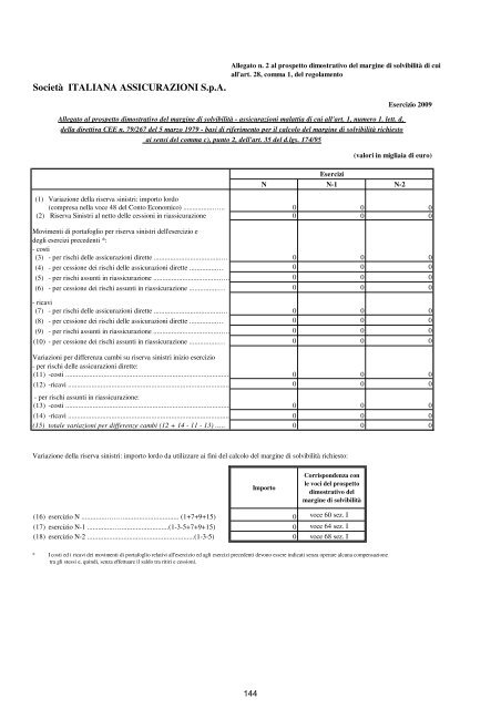 Relazioni e Bilancio Esercizio 2009 - Italiana Assicurazioni