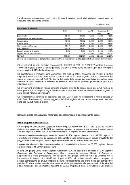 Relazioni e Bilancio Esercizio 2009 - Italiana Assicurazioni