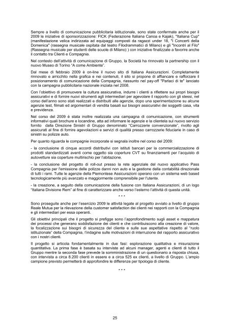 Relazioni e Bilancio Esercizio 2009 - Italiana Assicurazioni