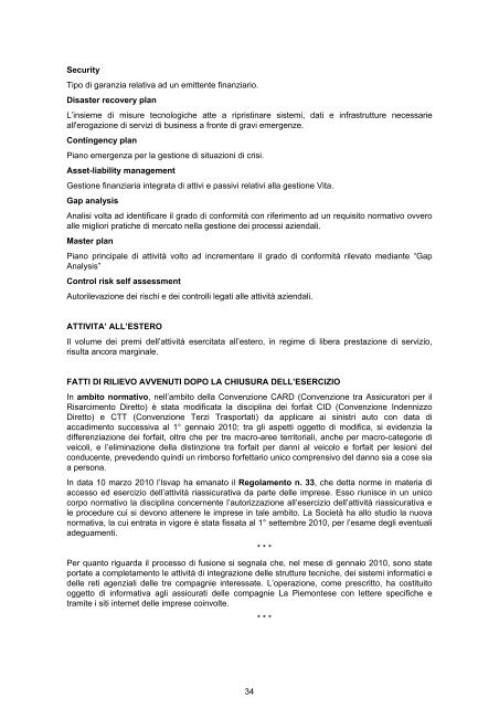 Relazioni e Bilancio Esercizio 2009 - Italiana Assicurazioni