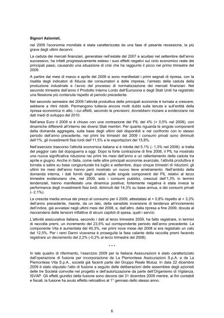 Relazioni e Bilancio Esercizio 2009 - Italiana Assicurazioni