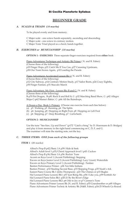 BEGINNER GRADE St Cecilia School Of Music