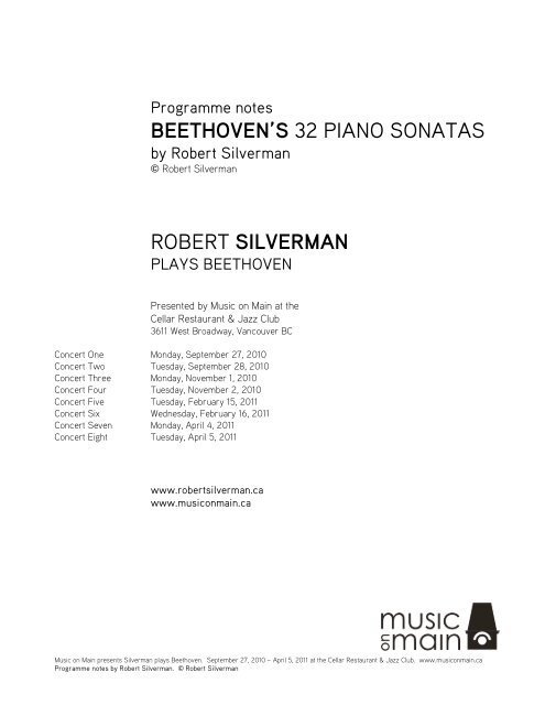 beethoven's 32 piano sonatas robert silverman - Music on Main