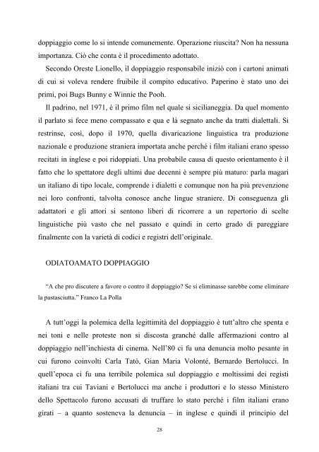 L'inquietante gemello Lineamenti di storia del doppiaggio in Italia