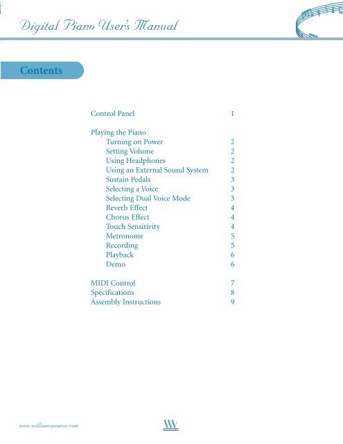 Download Manual - 1.37MB .pdf - Williams Digital Pianos
