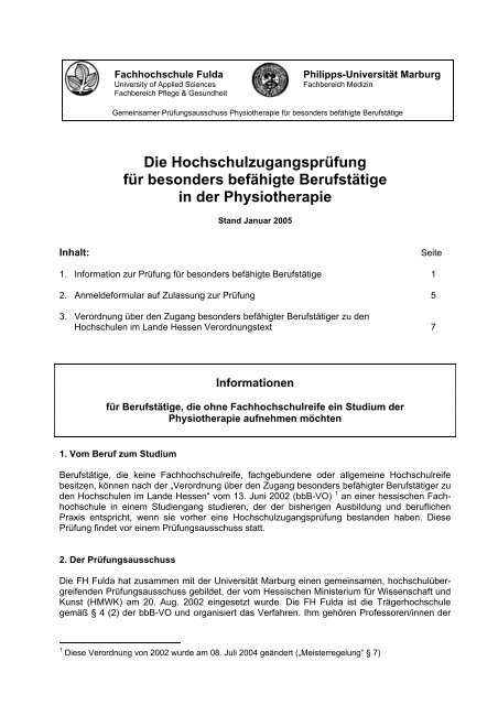 Die Hochschulzugangsprüfung für besonders ... - Hochschule Fulda