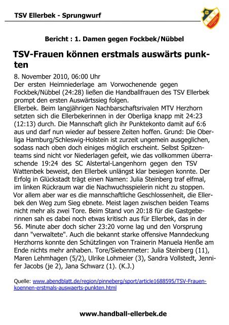 TSV Ellerbek - Sprungwurf www.handball-ellerbek.de Vorwort ...