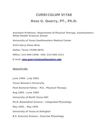 CURRICULUM VITAE Ross G. Querry, PT., Ph.D. - Professional ...