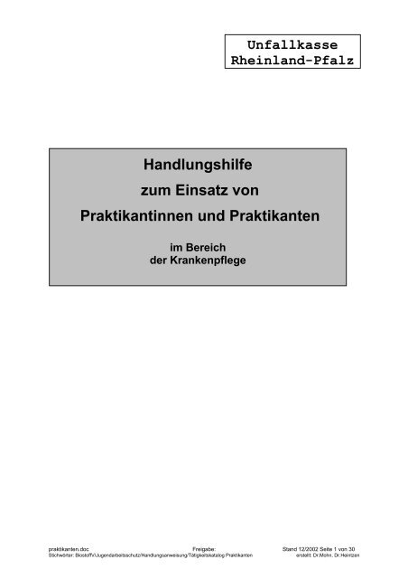 Handlungshilfe zum Einsatz von Praktikantinnen und Praktikanten