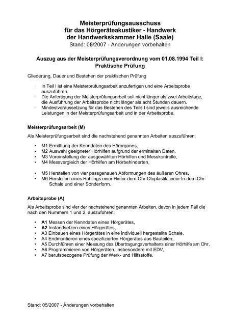 Prüfungsanforderungen für Hörgeräteakustiker - Handwerkskammer ...