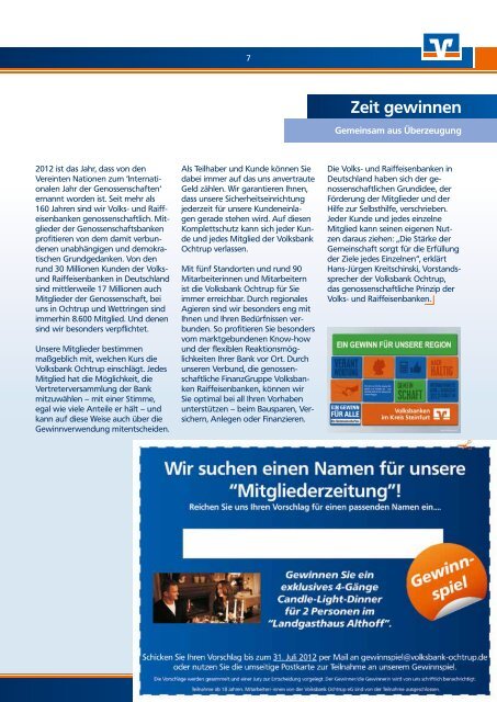 „Mitgliederzeitung“ - Volksbank Ochtrup eG