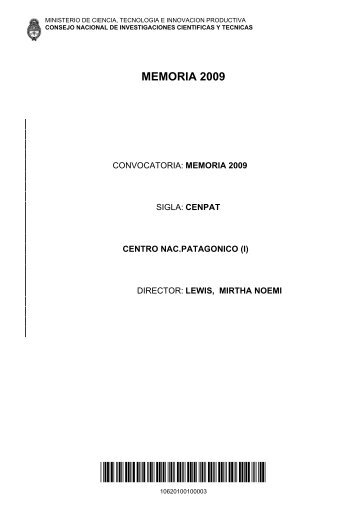 Memoria Año 2009 - Centro Nacional Patagónico