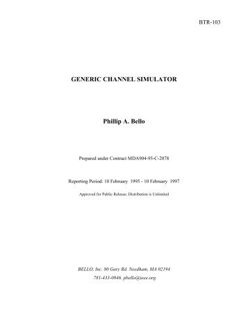 GENERIC CHANNEL SIMULATOR Phillip A. Bello - Electrical ...