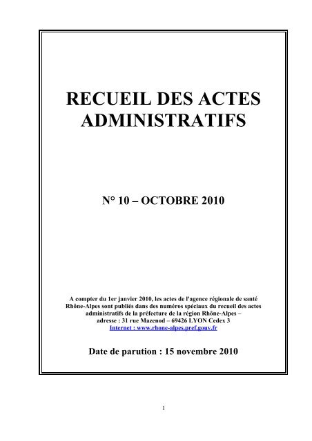 recueil des actes administratifs n° 10 – octobre 2010 - Préfecture