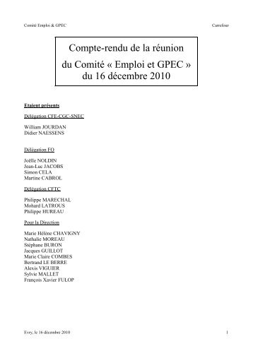 Compte-rendu de la réunion du Comité « Emploi - SNEC CFE-CGC