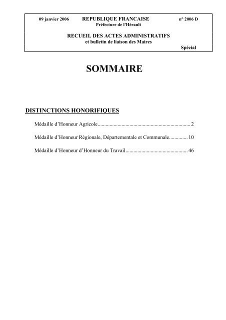 SOMMAIRE - Les services de l'État dans l'Hérault - Préfecture