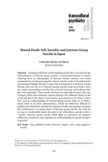 Shared Death: Self, Sociality and Internet Group Suicide in Japan