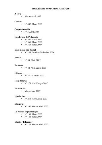 Boletín de Sumarios. Junio de 2007 (pdf) - Cáritas Diocesana de ...