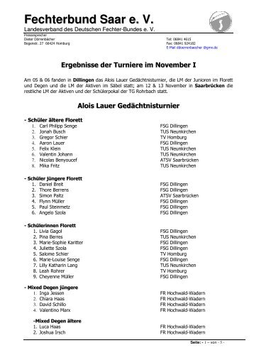 Bericht Turnier im November 2011 - Fechterbund Saar