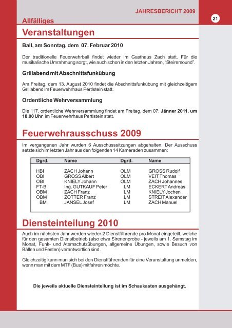 Der Jahresbericht 2009 - Freiwillige Feuerwehr Pertlstein