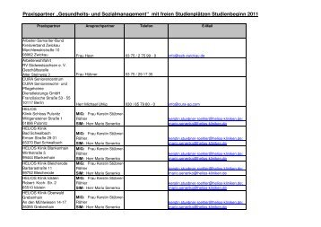 Praxispartner „Gesundheits- und Sozialmanagement“ mit freien ...