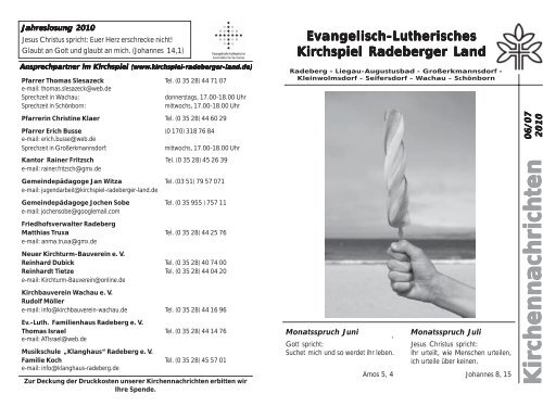 Kirchennachrichten - Kirchspiel Radeberger Land