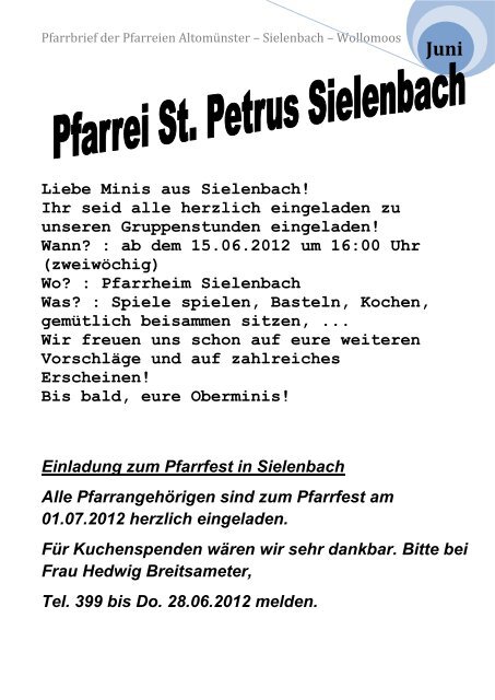 Pfarrbrief der Pfarreien Altomünster – Sielenbach ... - Gratis Webserver