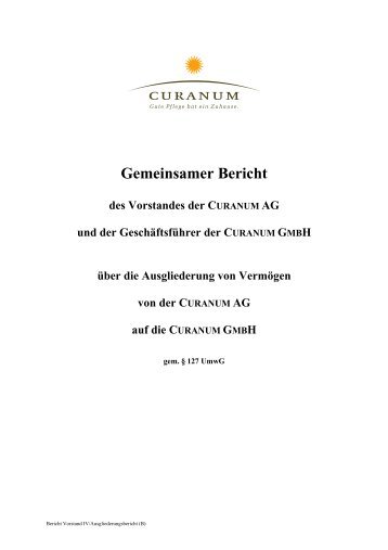 Bericht des Vorstandes - Curanum