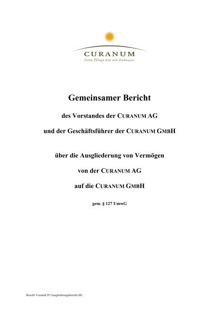 Bericht des Vorstandes - Curanum