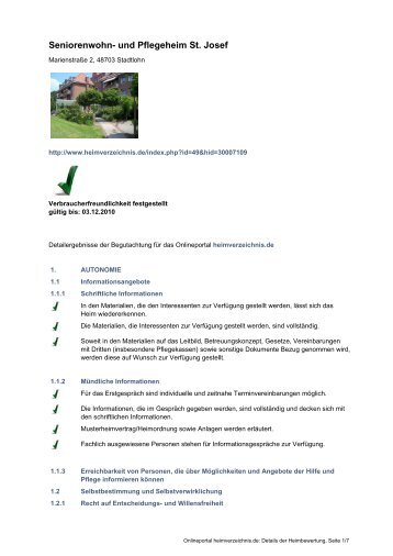 Seniorenwohn- und Pflegeheim St. Josef - Heimverzeichnis