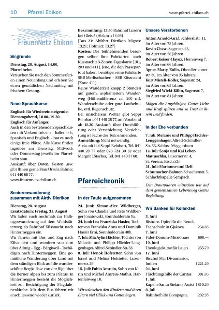 Pfarreiblatt Nr. 14/2012 - Pfarreien Ebikon