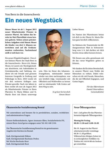 Pfarreiblatt Nr. 14/2012 - Pfarreien Ebikon