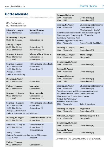 Pfarreiblatt Nr. 14/2012 - Pfarreien Ebikon