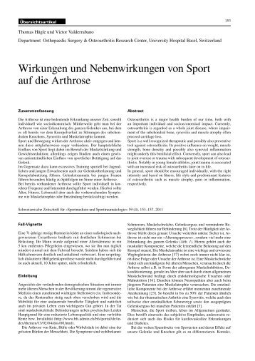 Wirkungen und Nebenwirkungen von Sport auf die Arthrose - SGSM