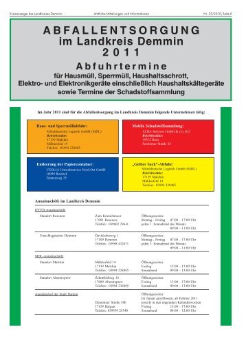 ABFALLENTSORGUNG im Landkreis Demmin 2011