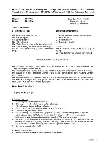 Protokoll der 26. Sitzung des Planungsausschusses vom 13.03