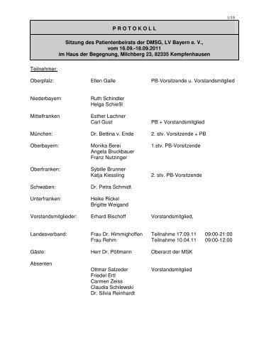 Protokoll Patientenbeiratssitzung vom 16. bis 18. September 2011
