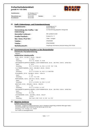 Sicherheitsdatenblatt