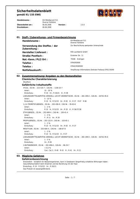 Sicherheitsdatenblatt