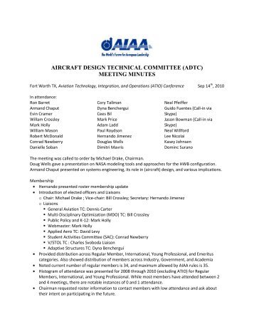 aircraft design technical committee (adtc) meeting minutes - AIAA Info