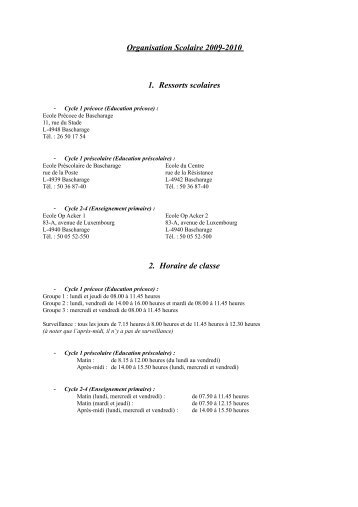 Organisation Scolaire 2009-2010 1. Ressorts ... - Schoul Kaerjeng