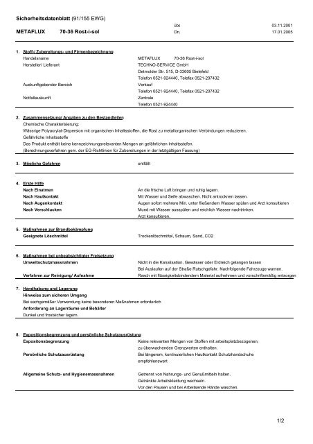 70-36 EG-Sicherheitsdatenblatt