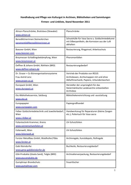 Handhabung und Pflege von Kulturgut in Archiven, Bibliotheken und ...