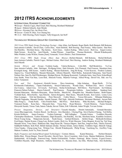 2012 Acknowledgments - ITRS