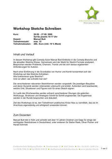 Workshop Sketche Schreiben - zu Casting Network