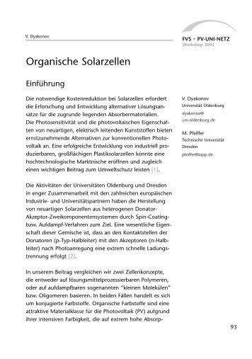 Organische Solarzellen und Injektionssolarzellen - PV Uni-Netz