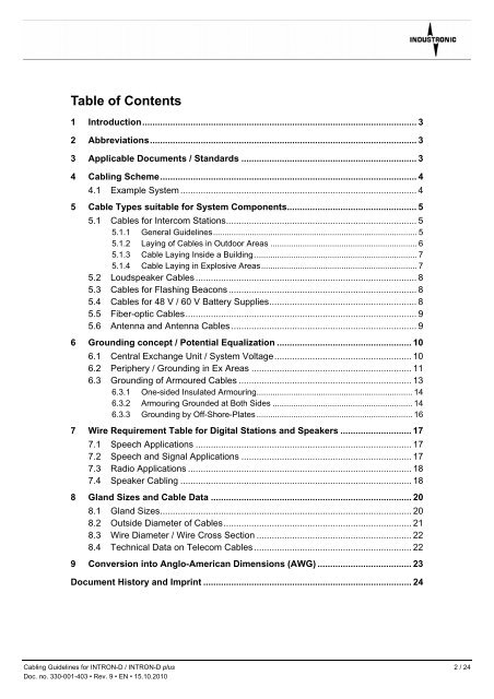 Cabling Guidelines for INTRON-D - Industronic